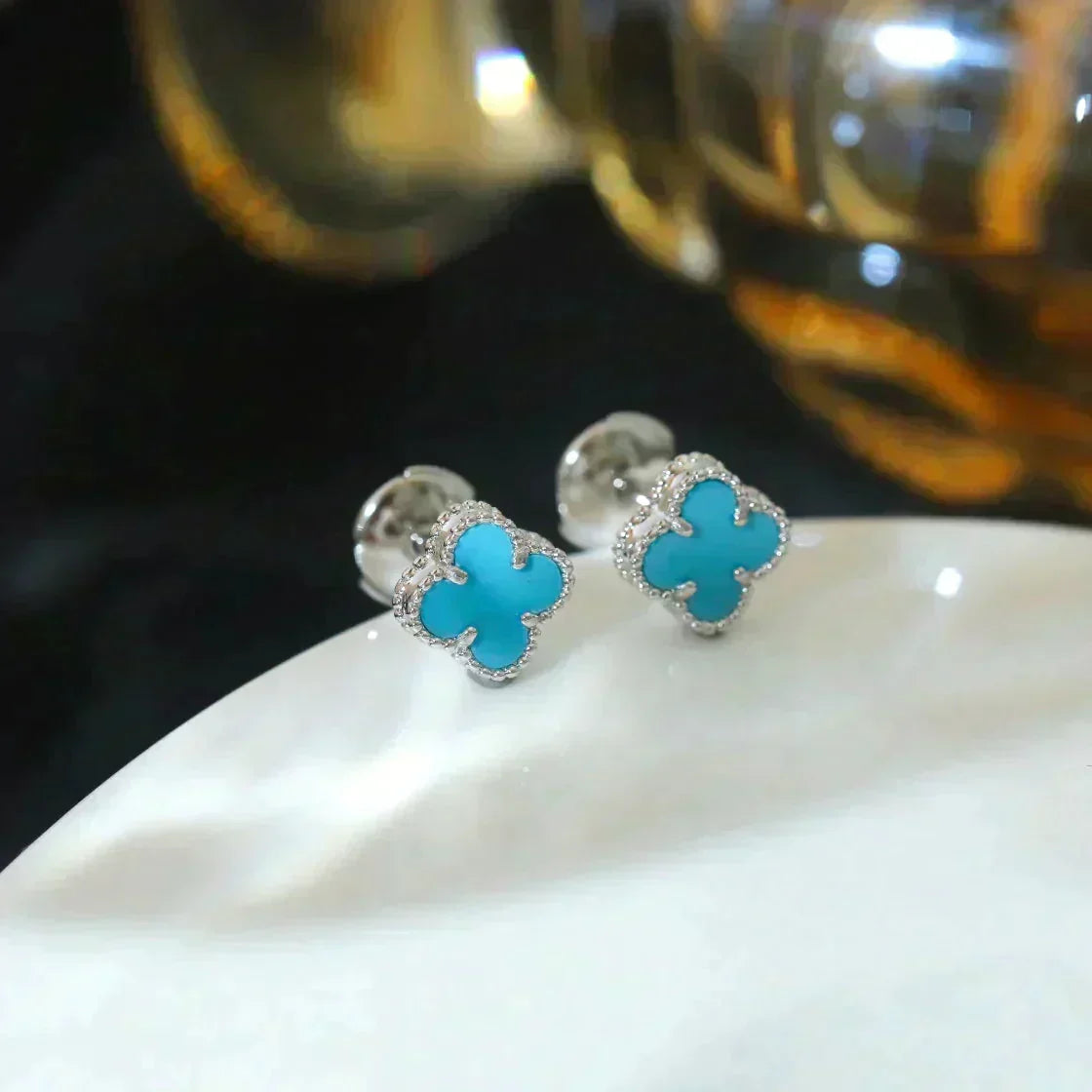 [⭐DORISW] CLOVER MINI 9.5MM ONYX STUD EARRINGS SILVER