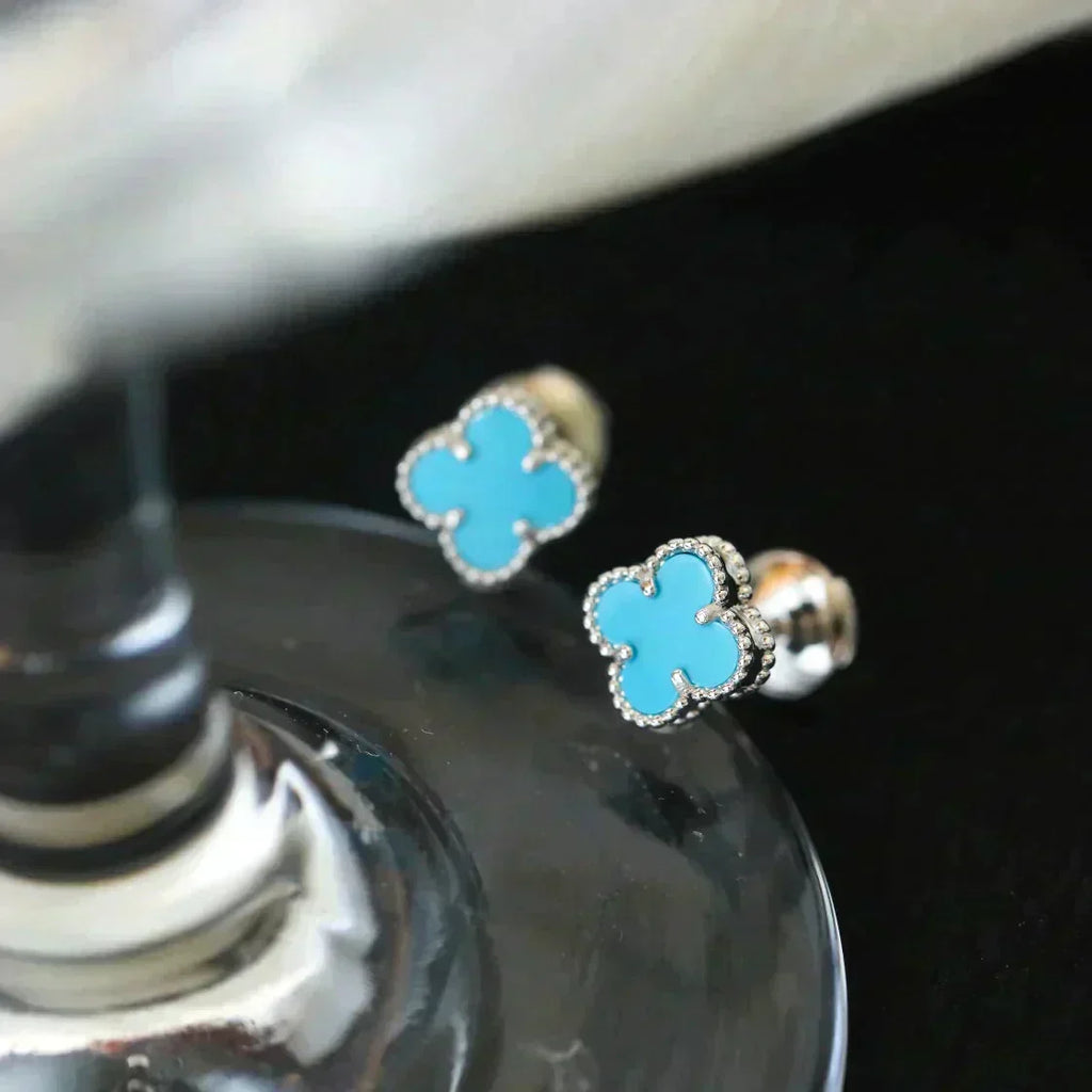 [⭐DORISW] CLOVER MINI 9.5MM ONYX STUD EARRINGS SILVER