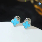 [⭐DORISW] CLOVER MINI 9.5MM ONYX STUD EARRINGS SILVER