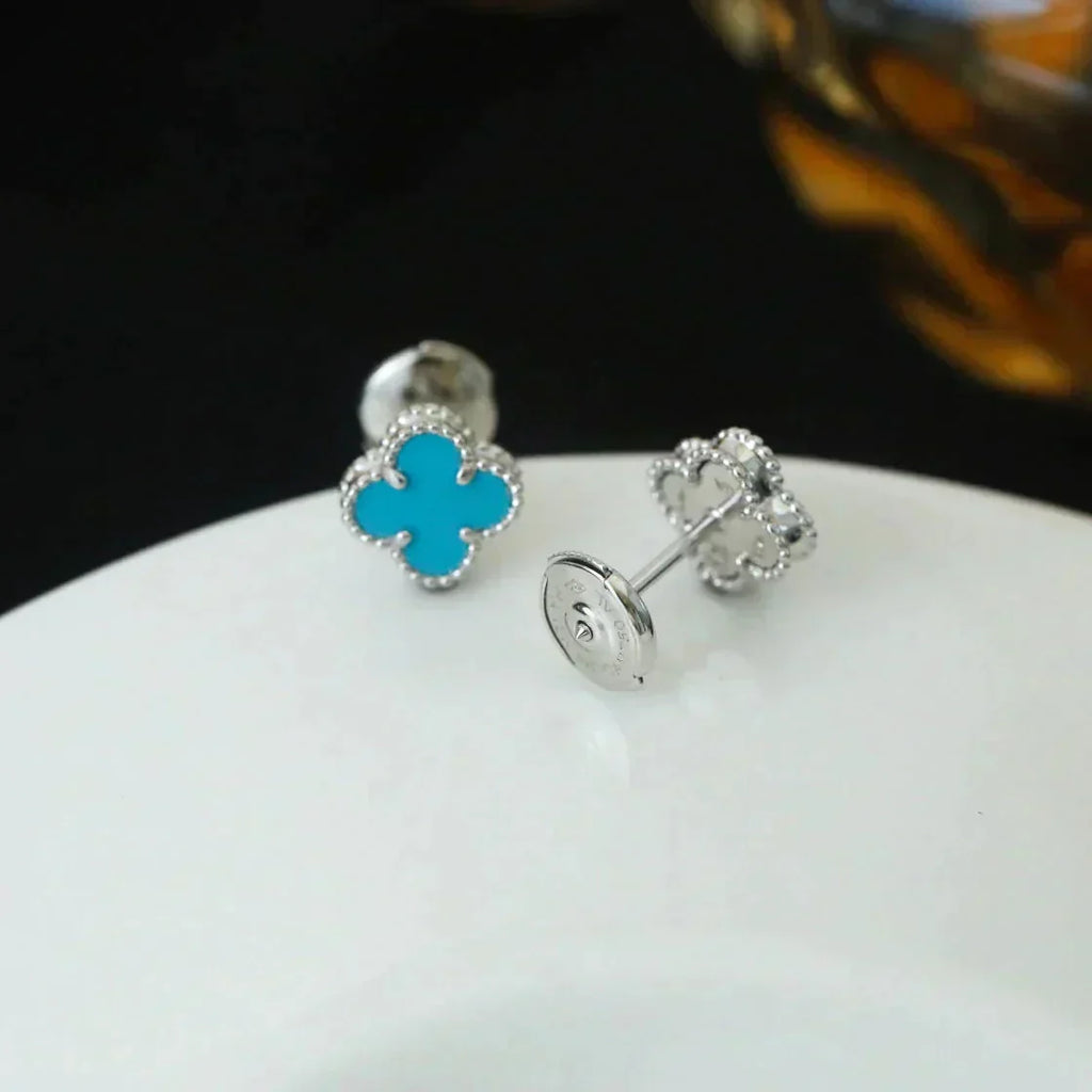 [⭐DORISW] CLOVER MINI 9.5MM ONYX STUD EARRINGS SILVER