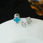 [⭐DORISW] CLOVER MINI 9.5MM ONYX STUD EARRINGS SILVER