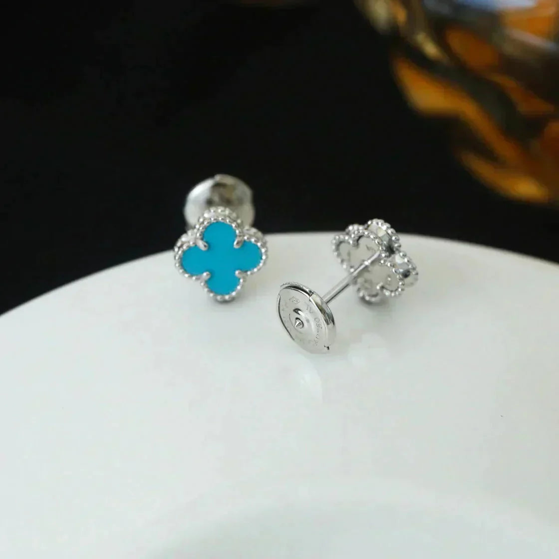 [⭐DORISW] CLOVER MINI 9.5MM ONYX STUD EARRINGS SILVER