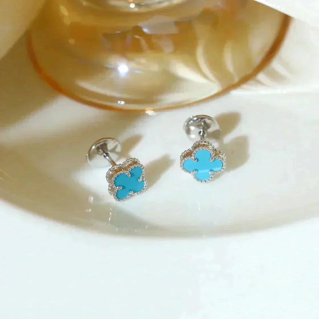 [⭐DORISW] CLOVER MINI 9.5MM ONYX STUD EARRINGS SILVER
