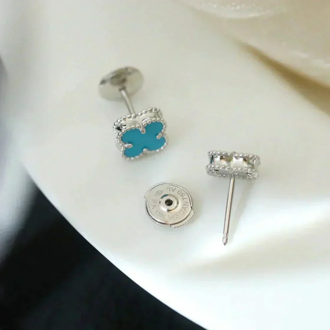 [⭐DORISW] CLOVER MINI 9.5MM ONYX STUD EARRINGS SILVER