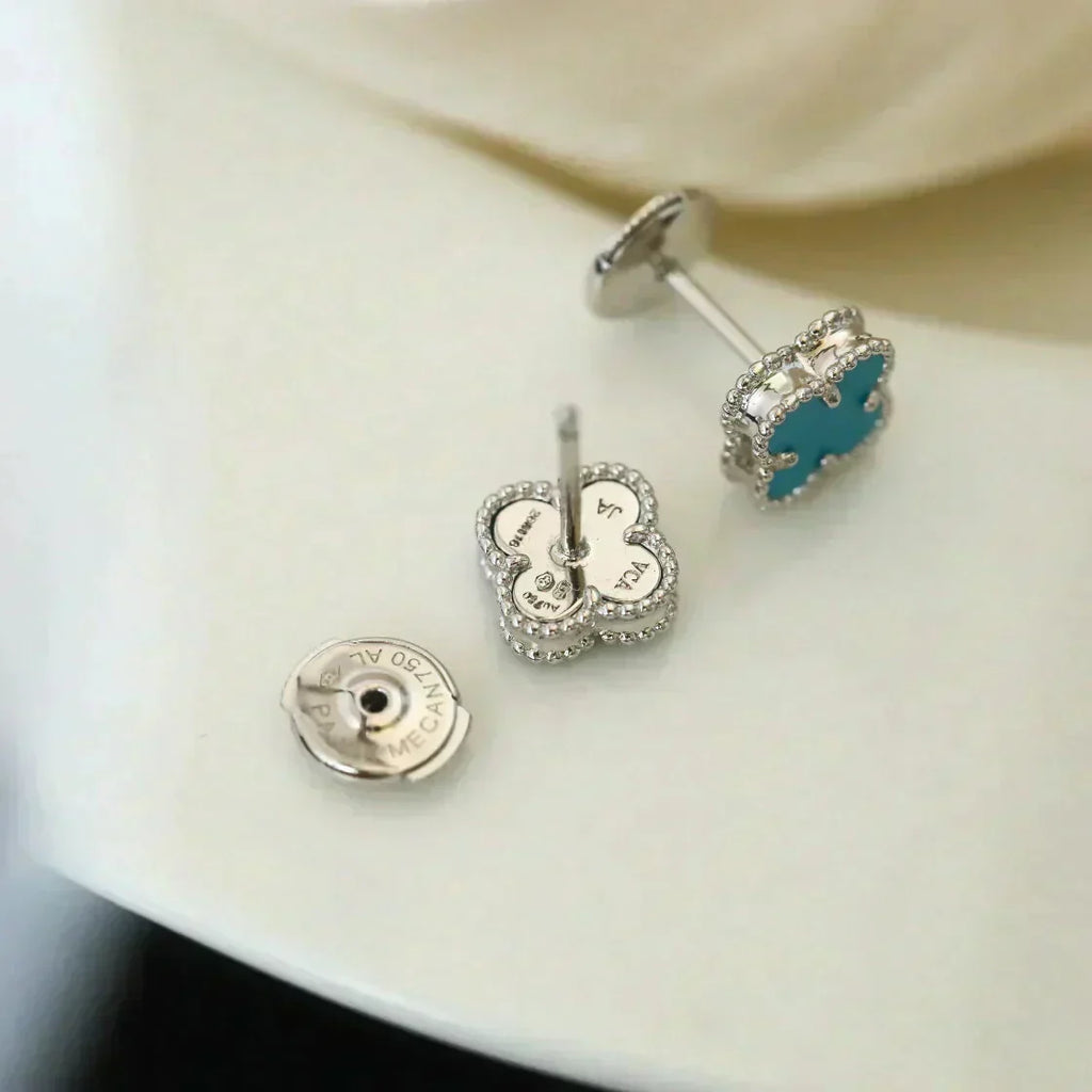 [⭐DORISW] CLOVER MINI 9.5MM ONYX STUD EARRINGS SILVER