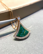 [⭐DORISW]DREAM MALACHIT-DIAMANT-HALSKETTE MIT PINKGOLD-PAVÉ