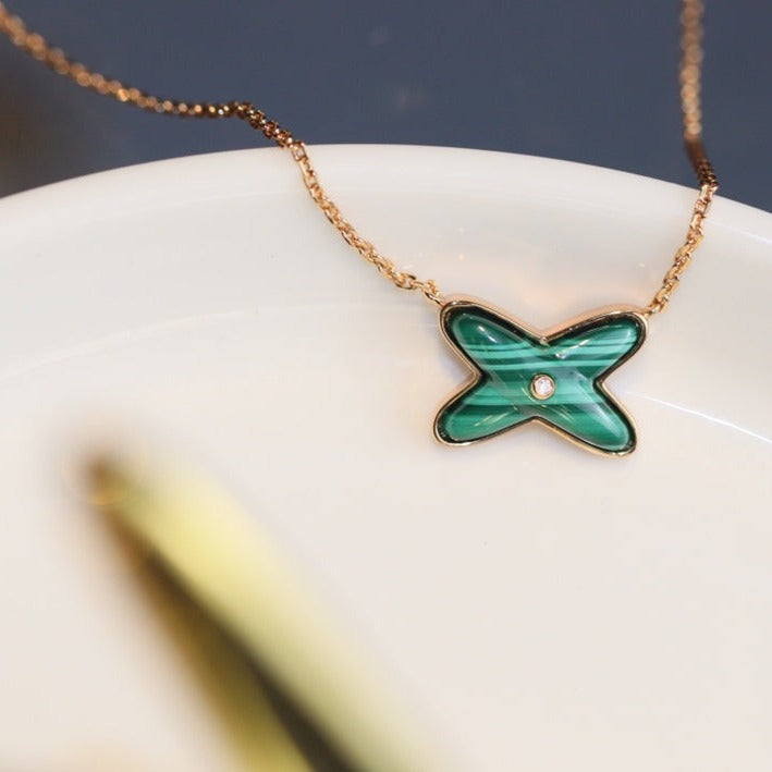 [⭐DORISW] JEUX MALACHITE 1 DIAMOND PINK GOLD NECKLACE