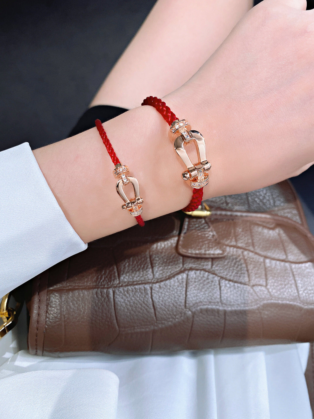 [⭐DORISW] FORCE 10 HALB-DIAMANT ROSÉGOLD ROTES KORDELARMBAND GROSSES UND MITTLERES MODELL