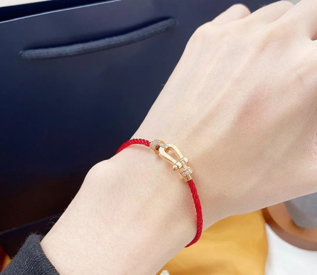 [⭐DORISW] FORCE 10 HALB-DIAMANT ROSÉGOLD ROTES KORDELARMBAND GROSSES UND MITTLERES MODELL
