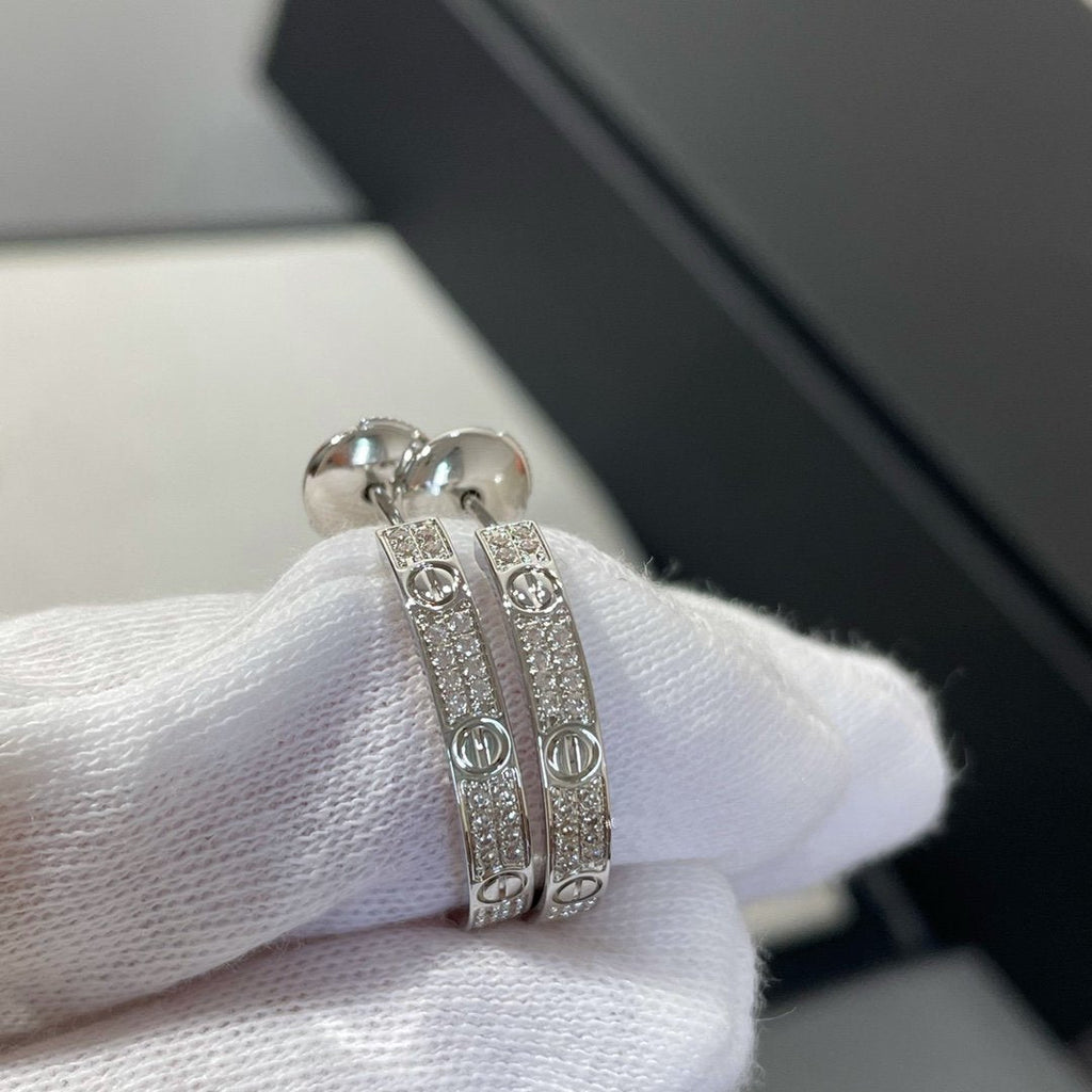 [⭐DORISW] LOVE DIAMOND SILVER HOOP EARRINGS