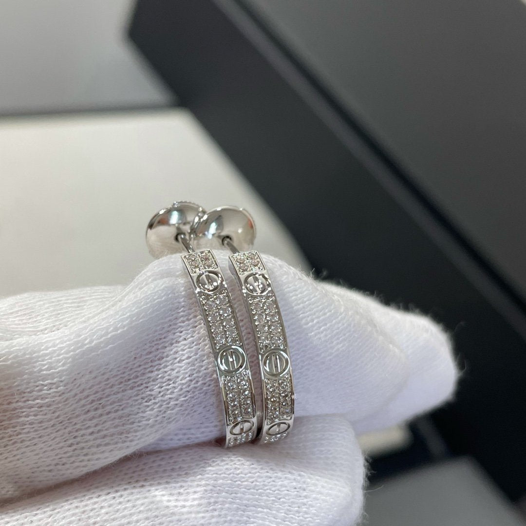 [⭐DORISW] LOVE DIAMOND SILVER HOOP EARRINGS