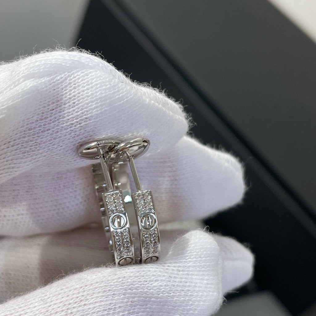 [⭐DORISW] LOVE DIAMOND SILVER HOOP EARRINGS