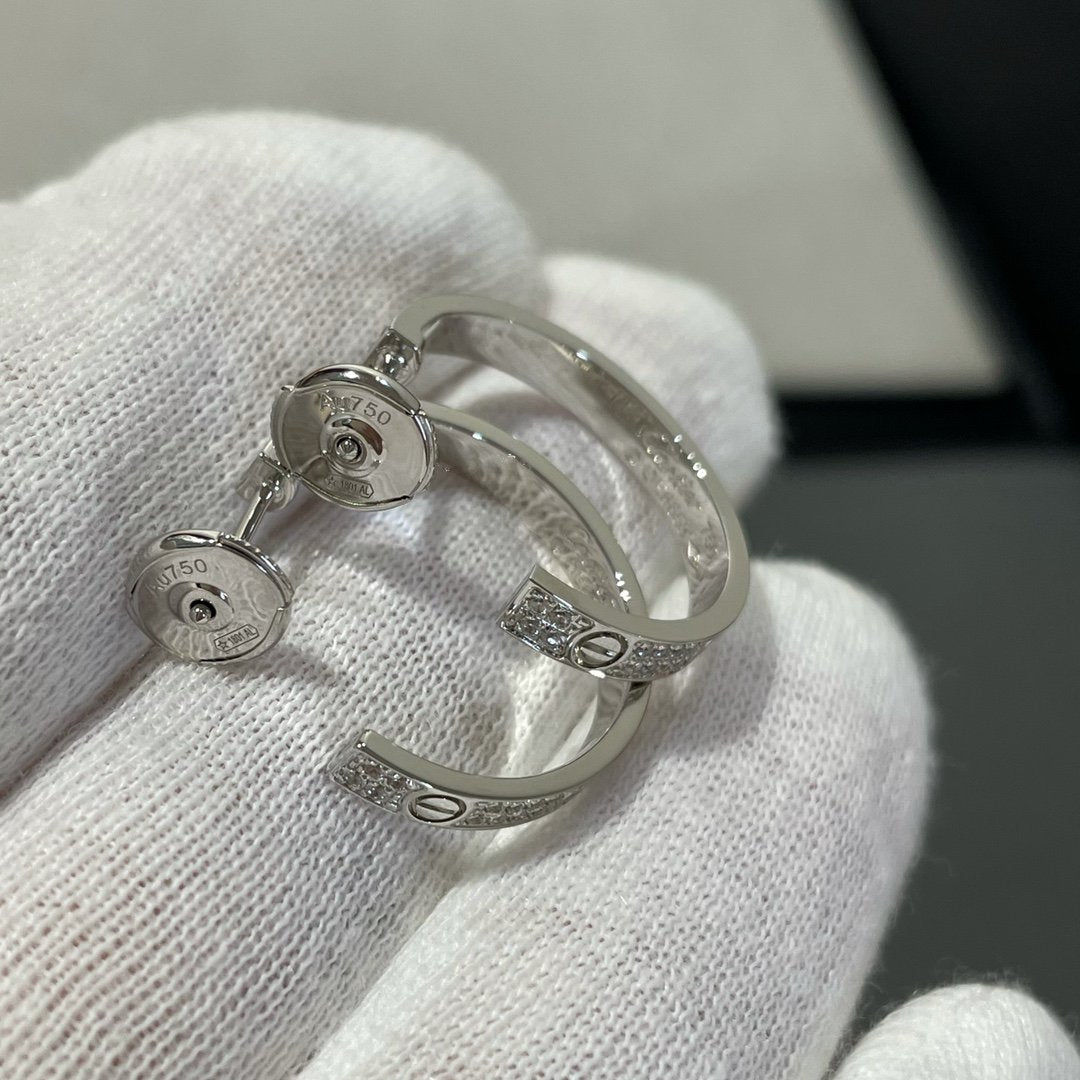 [⭐DORISW] LOVE DIAMOND SILVER HOOP EARRINGS