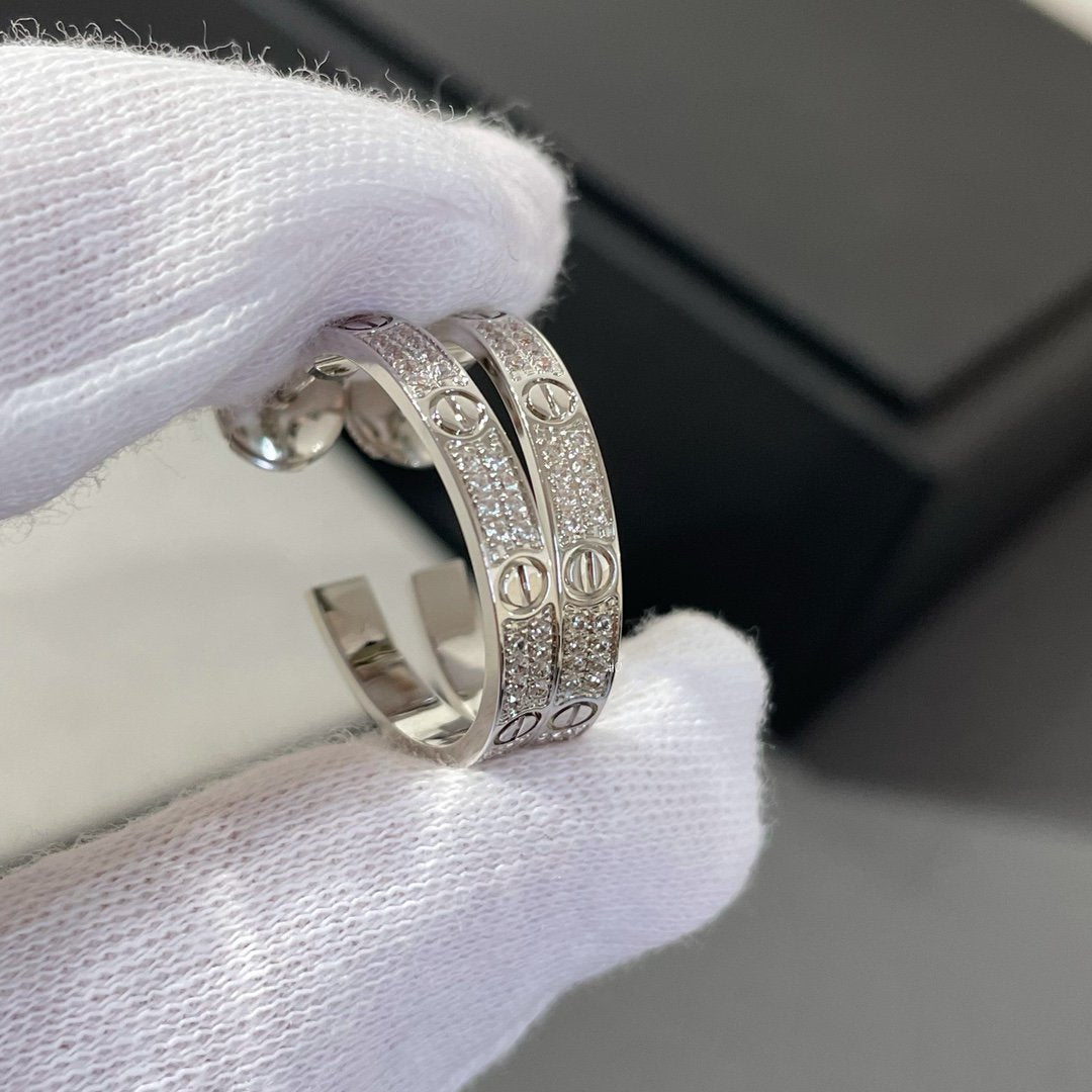 [⭐DORISW] LOVE DIAMOND SILVER HOOP EARRINGS
