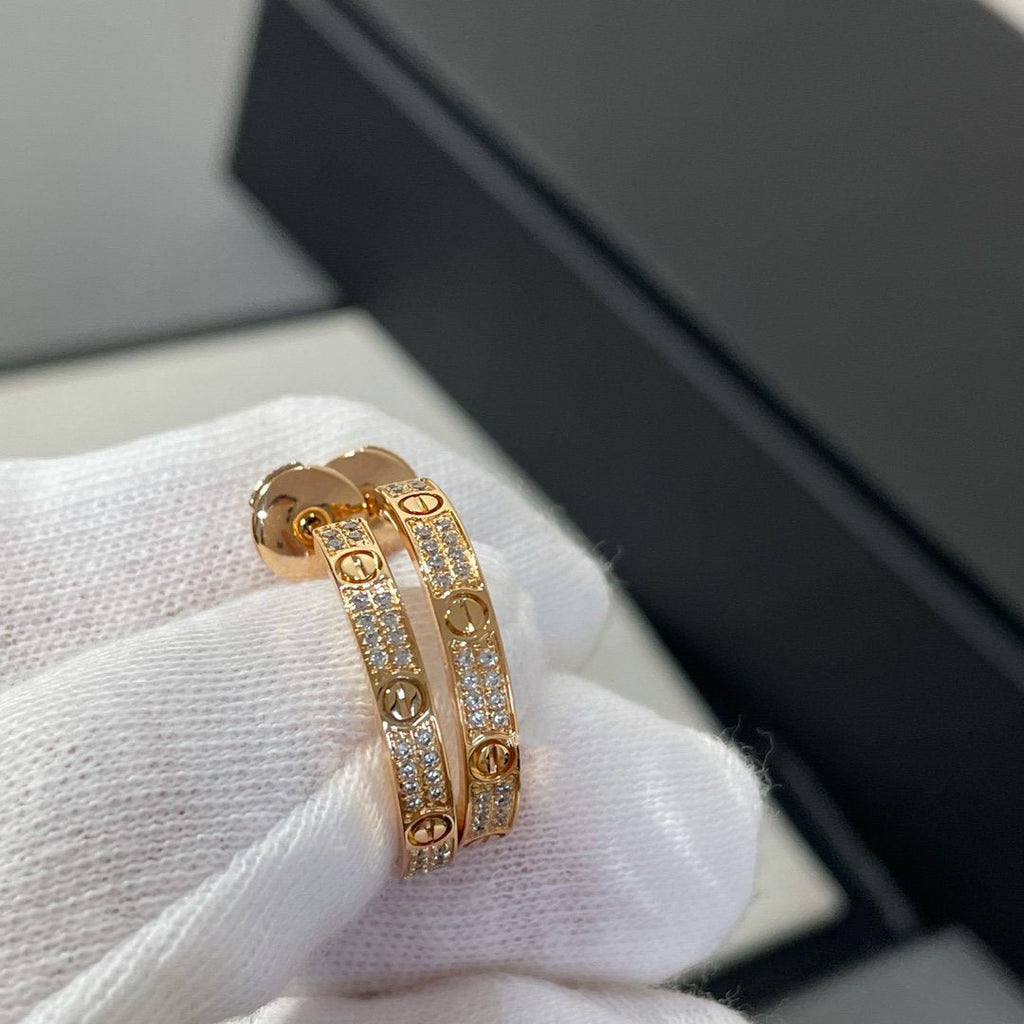 [⭐DORISW] LOVE DIAMOND PINK GOLD HOOP EARRINGS