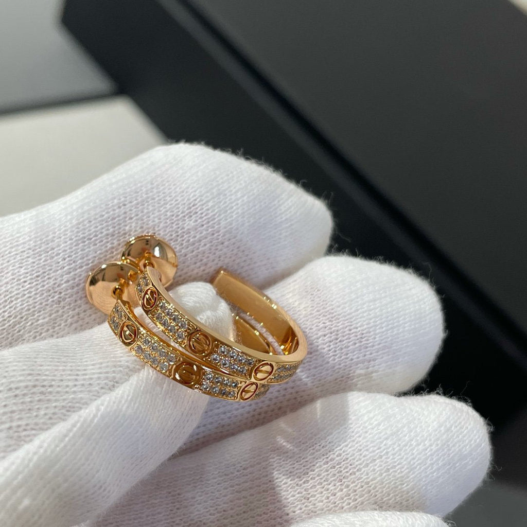 [⭐DORISW] LOVE DIAMOND PINK GOLD HOOP EARRINGS