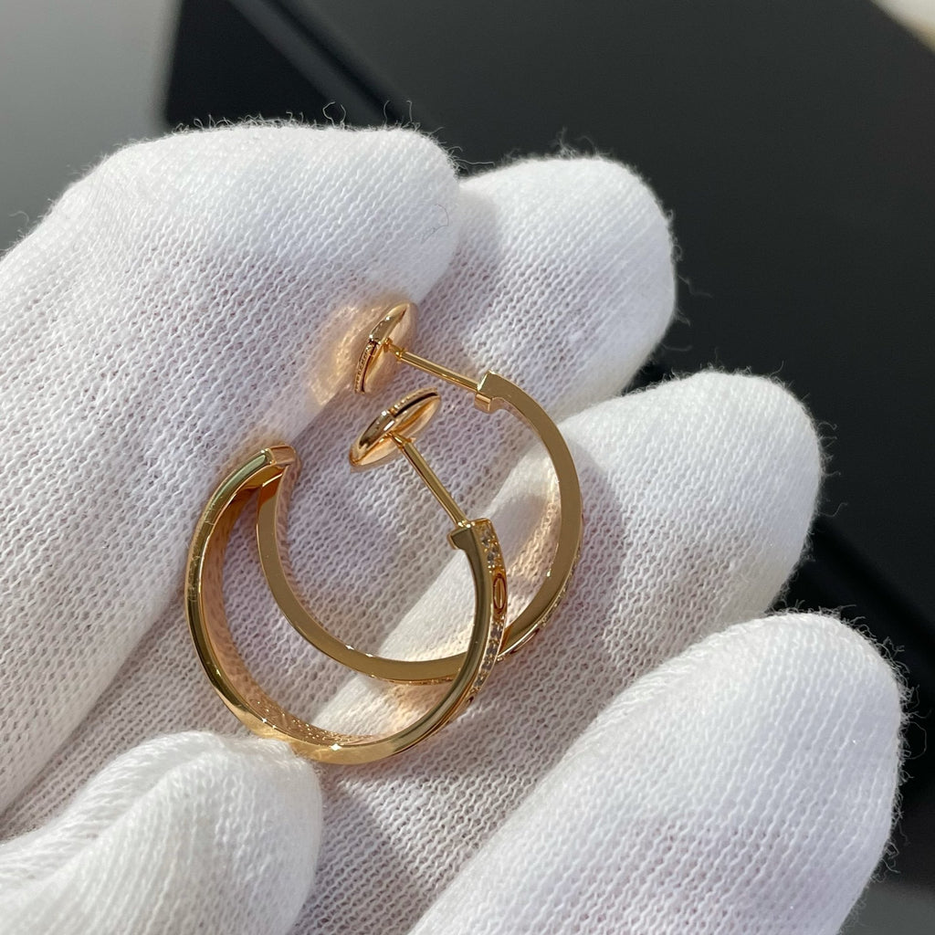 [⭐DORISW] LOVE DIAMOND PINK GOLD HOOP EARRINGS