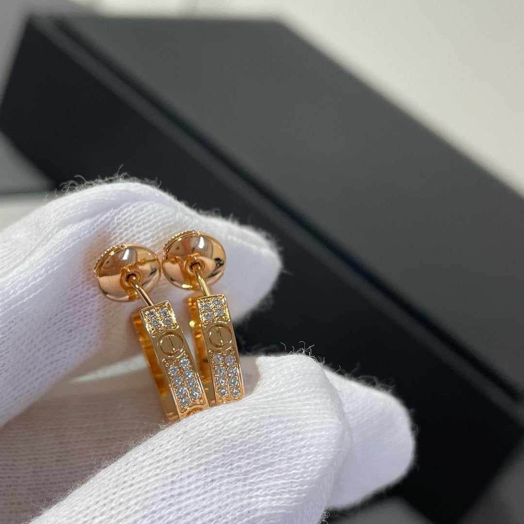 [⭐DORISW] LOVE DIAMOND PINK GOLD HOOP EARRINGS