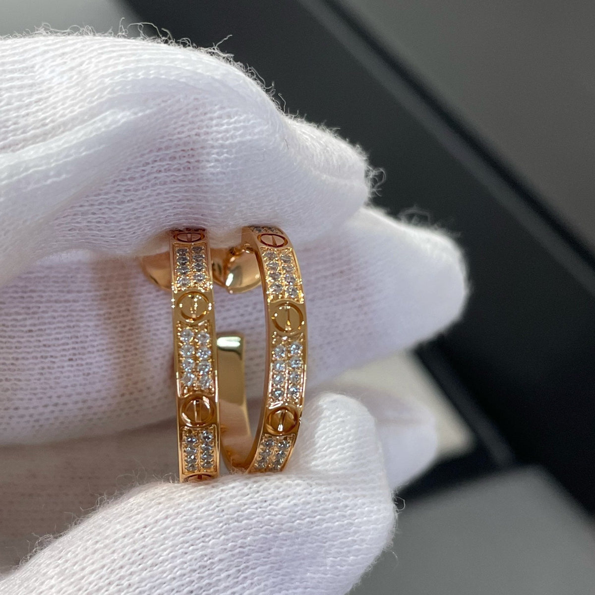[⭐DORISW] LOVE DIAMOND PINK GOLD HOOP EARRINGS