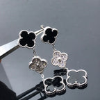 [⭐DORISW] CLOVER 3-MOTIV DIAMANT ONYX SILBEROHRRINGE