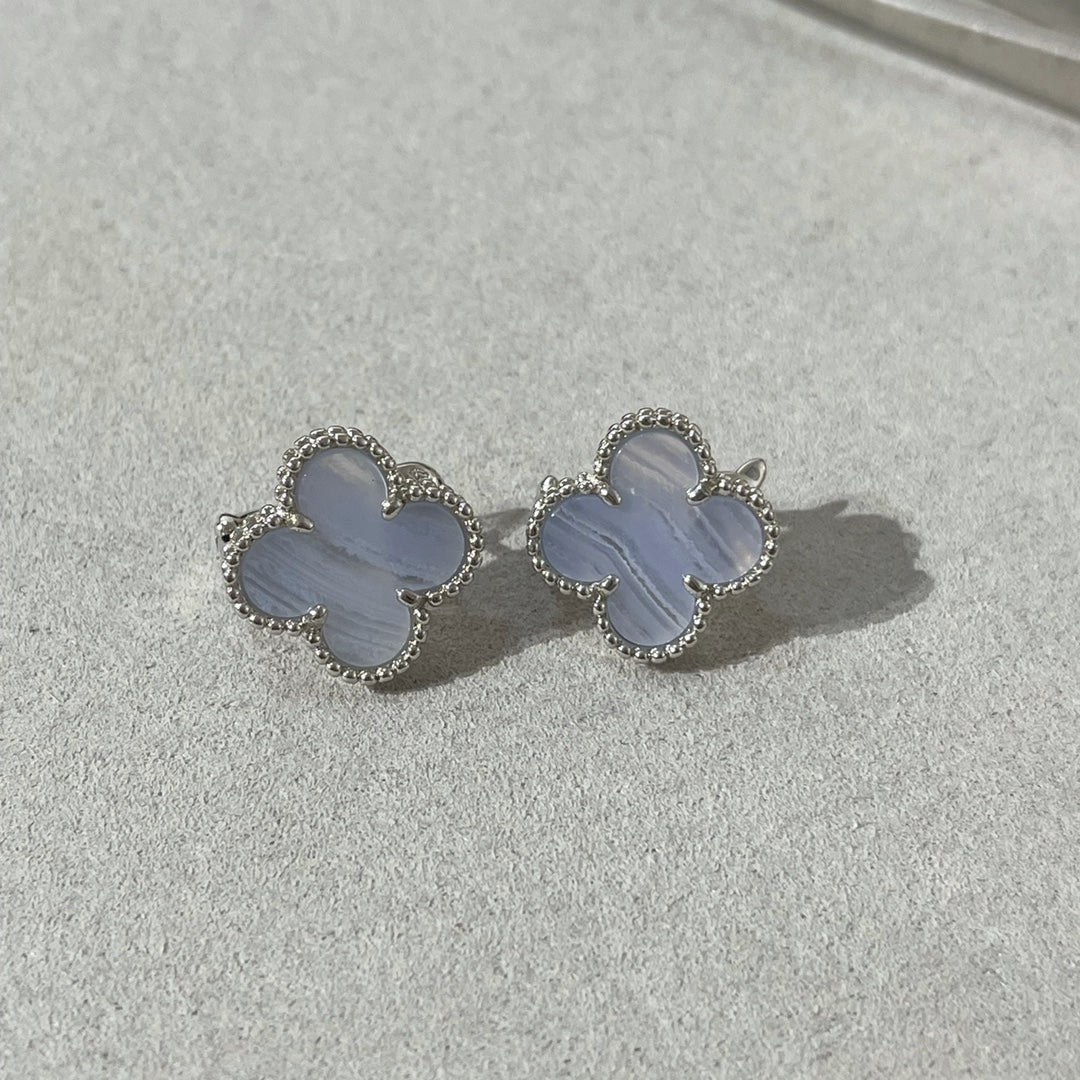 [⭐DORISW] CLOVER CHALCEDONY SILBER-STEKKEROHRRINGE