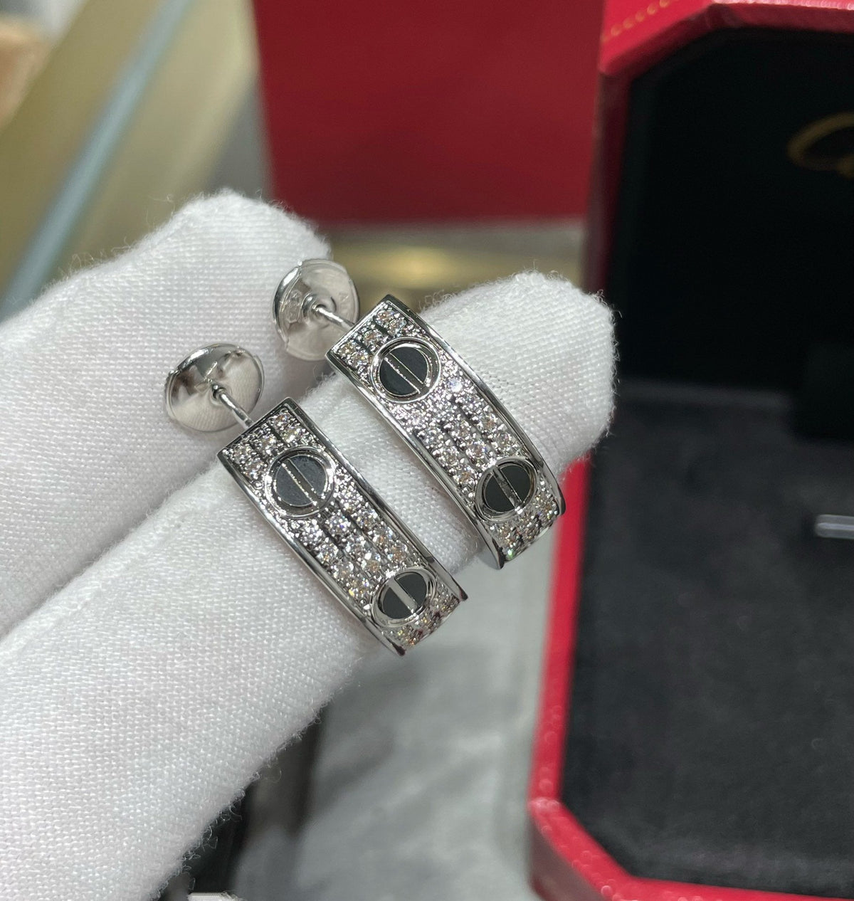 [⭐DORISW] LIEBE KERAMIK DIAMANTBESETZTE SILBEROHRRINGE
