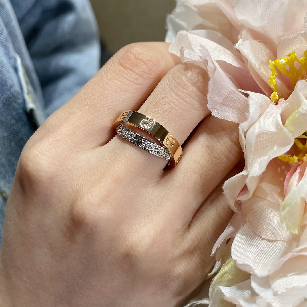 [⭐DORISW] LOVE PINK GOLD SILVER DIAMOND DOUBLE RING