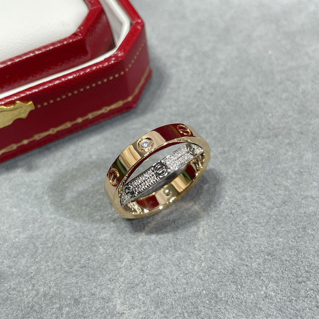 [⭐DORISW] LOVE PINK GOLD SILVER DIAMOND DOUBLE RING