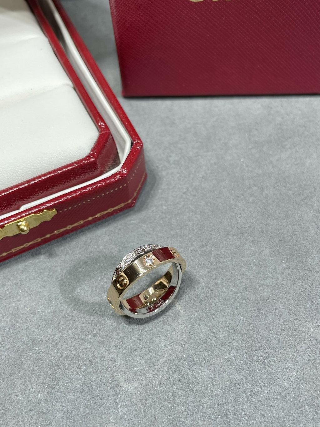 [⭐DORISW] LOVE PINK GOLD SILVER DIAMOND DOUBLE RING