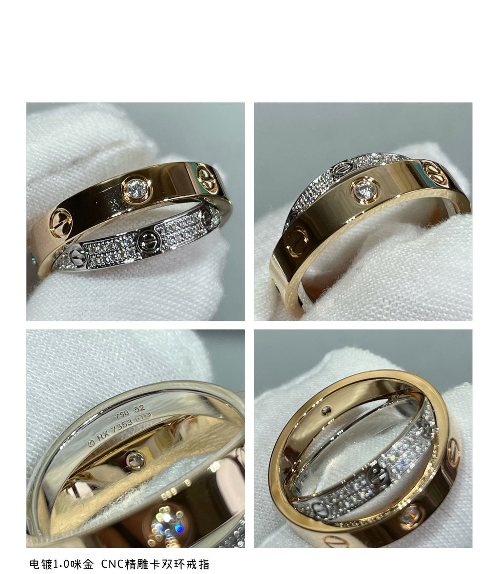 [⭐DORISW] LOVE PINK GOLD SILVER DIAMOND DOUBLE RING