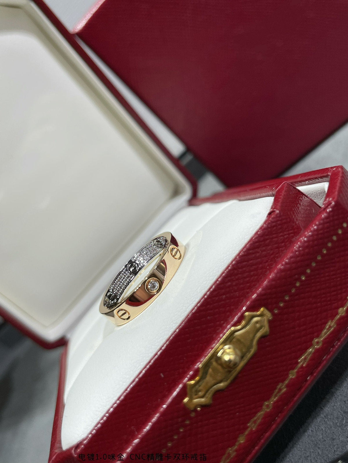 [⭐DORISW] LOVE PINK GOLD SILVER DIAMOND DOUBLE RING
