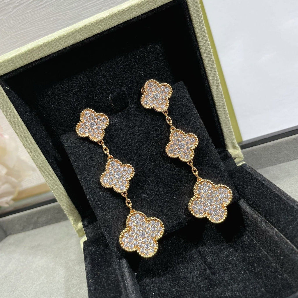 [⭐DORISW] CLOVER 3 MOTIVE DIAMANT-PAVÉ OHRRINGE IN ROSÉGOLD