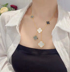 [⭐DORISW] CLOVER 6 MOTIF MOP ONYX GOLD NECKLACE