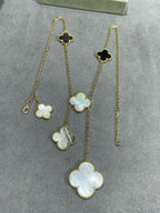[⭐DORISW] CLOVER 6 MOTIF MOP ONYX GOLD NECKLACE