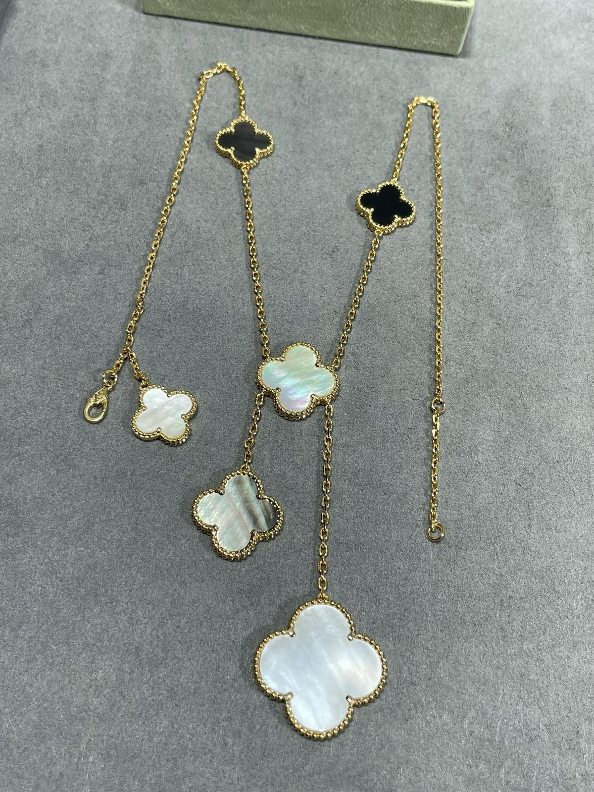 [⭐DORISW] CLOVER 6 MOTIF MOP ONYX GOLD NECKLACE