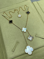[⭐DORISW] CLOVER 6 MOTIF MOP ONYX GOLD NECKLACE
