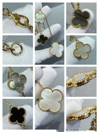 [⭐DORISW] CLOVER 6 MOTIF MOP ONYX GOLD NECKLACE