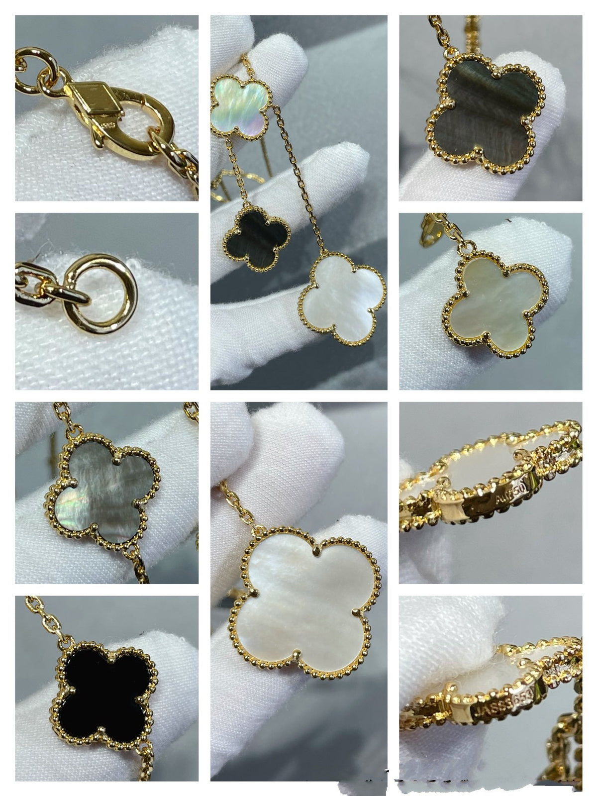 [⭐DORISW] CLOVER 6 MOTIF MOP ONYX GOLD NECKLACE
