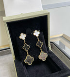 [⭐DORISW] CLOVER 3 MOTIF MOP ONYX DARK MOP PINK GOLD EARRINGS