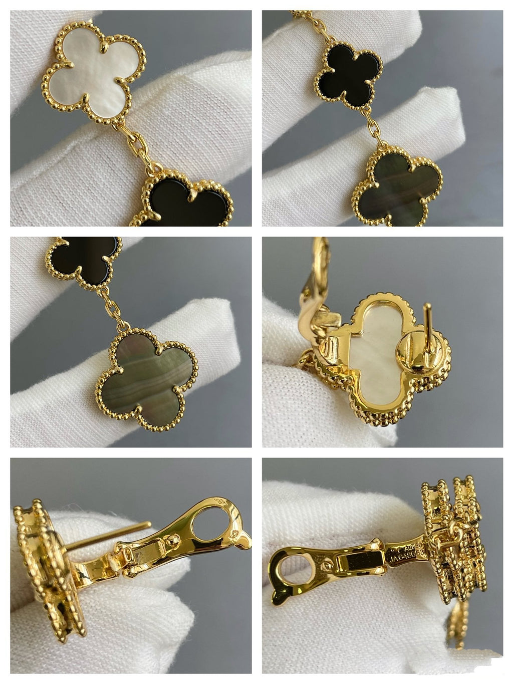 [⭐DORISW] CLOVER 3 MOTIF MOP ONYX DARK MOP PINK GOLD EARRINGS