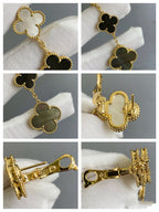 [⭐DORISW] CLOVER 3 MOTIF MOP ONYX DARK MOP PINK GOLD EARRINGS