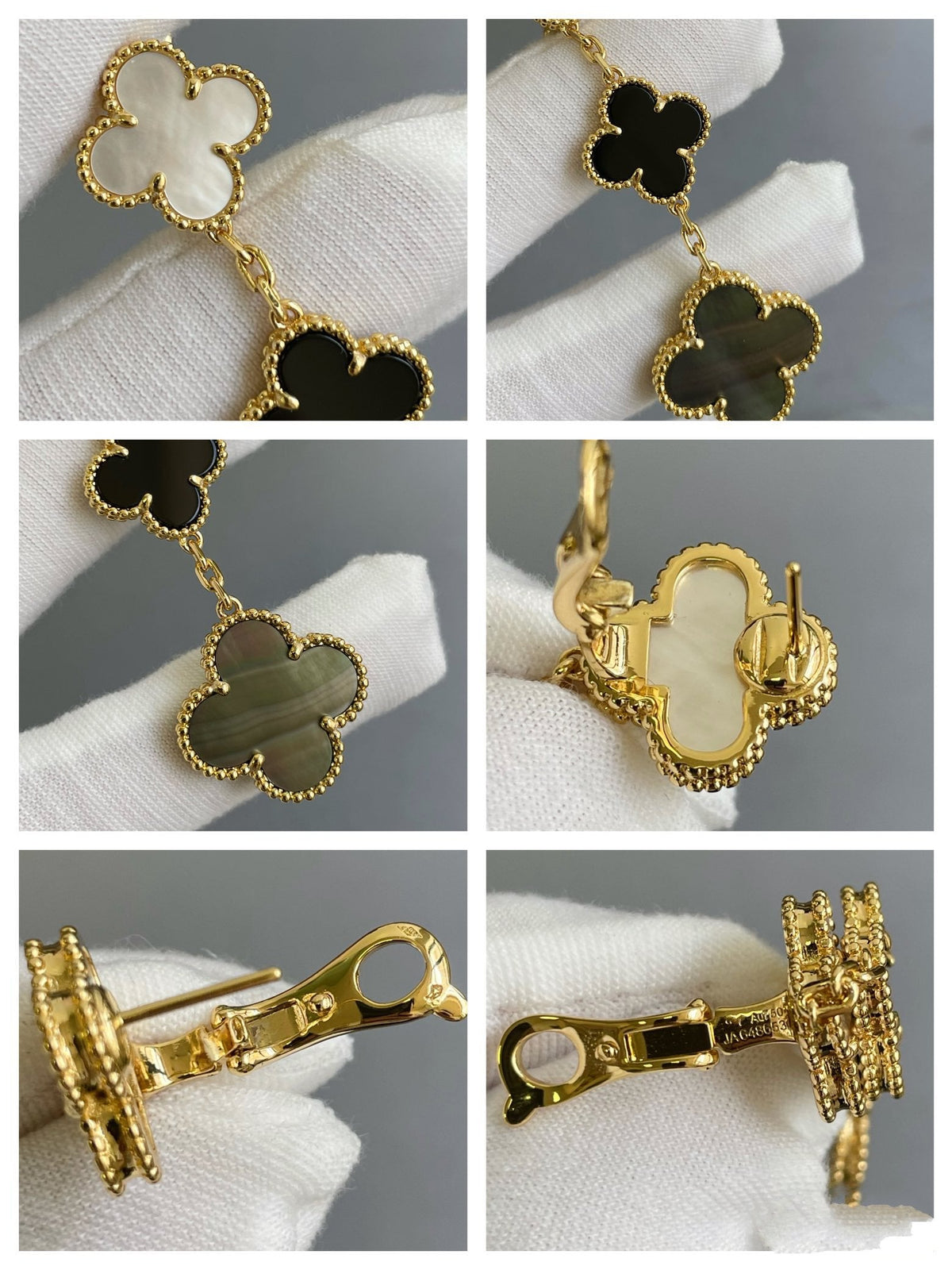 [⭐DORISW] CLOVER 3 MOTIF MOP ONYX DARK MOP PINK GOLD EARRINGS