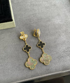 [⭐DORISW] CLOVER 3 MOTIF MOP ONYX DARK MOP PINK GOLD EARRINGS