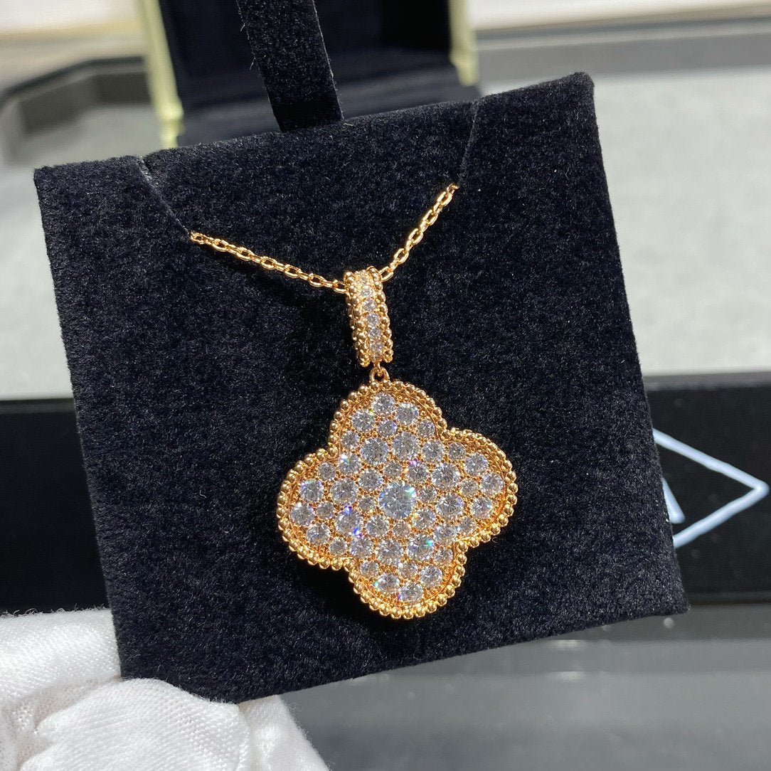 [⭐DORISW] CLOVER 25 MM GROSSER ANHÄNGER MIT DIAMANT-PAVÉ LANGE HALSKETTE