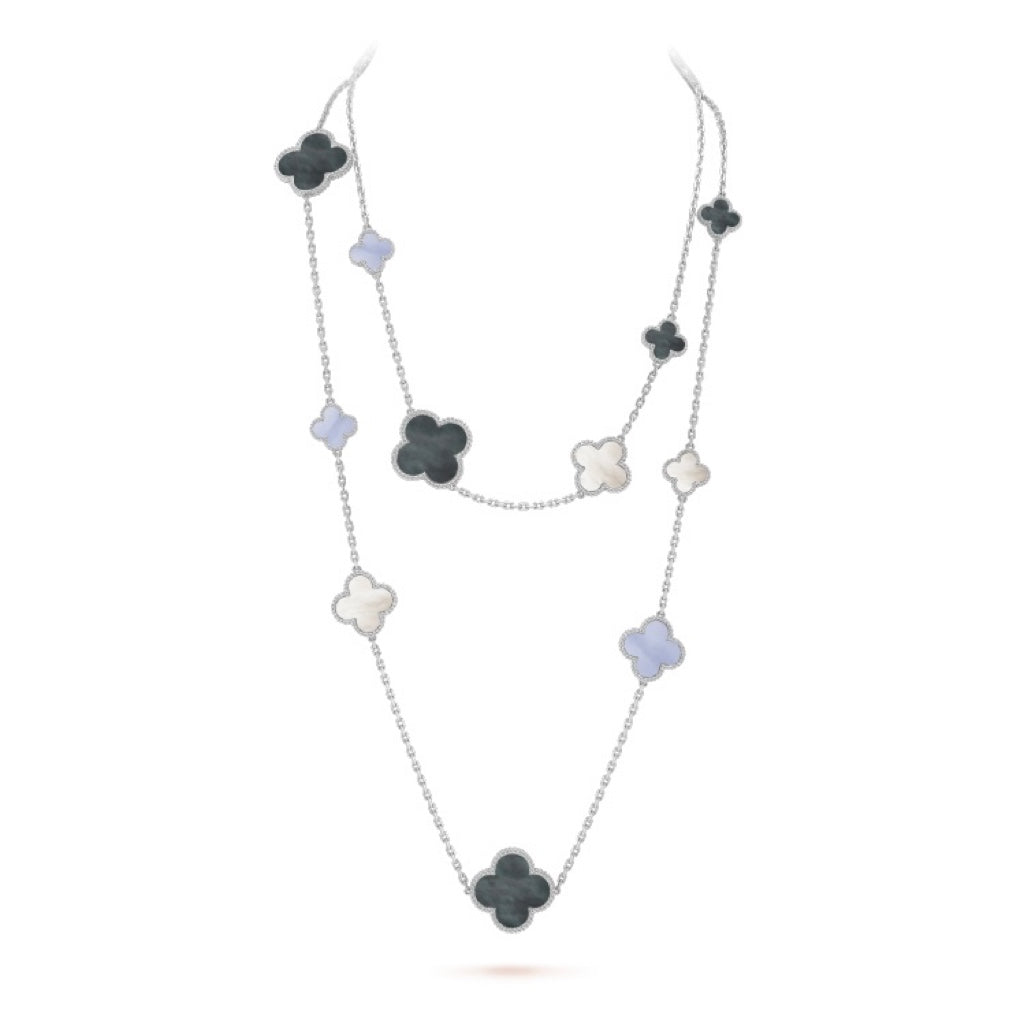 [⭐DORISW] CLOVER 16 MOTIV CHALCEDON PERLMUTT SILBERHALSKETTE