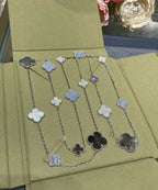 [⭐DORISW] CLOVER 16 MOTIV CHALCEDON PERLMUTT SILBERHALSKETTE