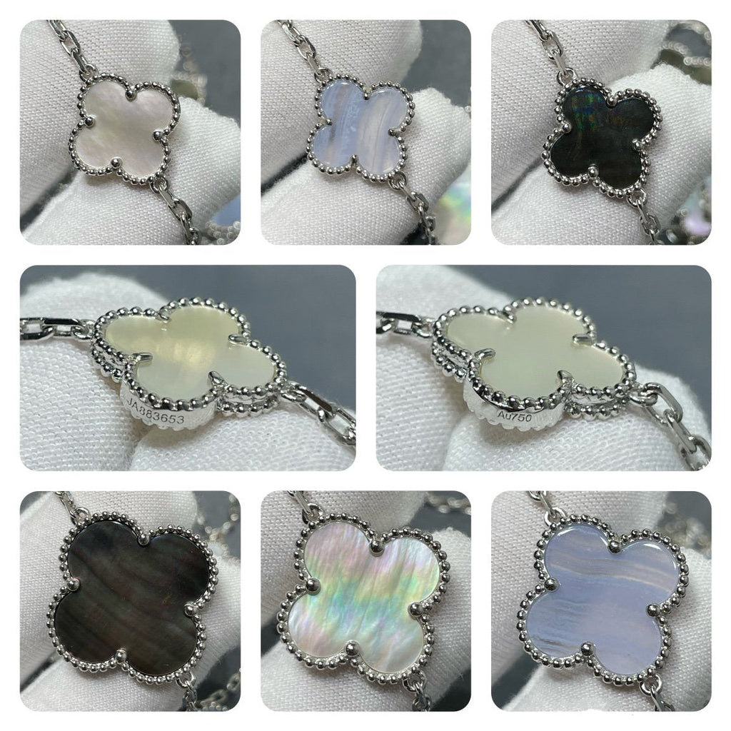 [⭐DORISW] CLOVER 16 MOTIV CHALCEDON PERLMUTT SILBERHALSKETTE