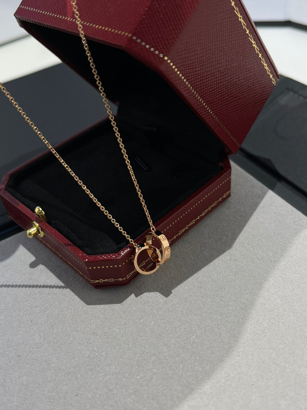 [⭐DORISW] LOVE NECKLACE DOUBLE RING PINK GOLD
