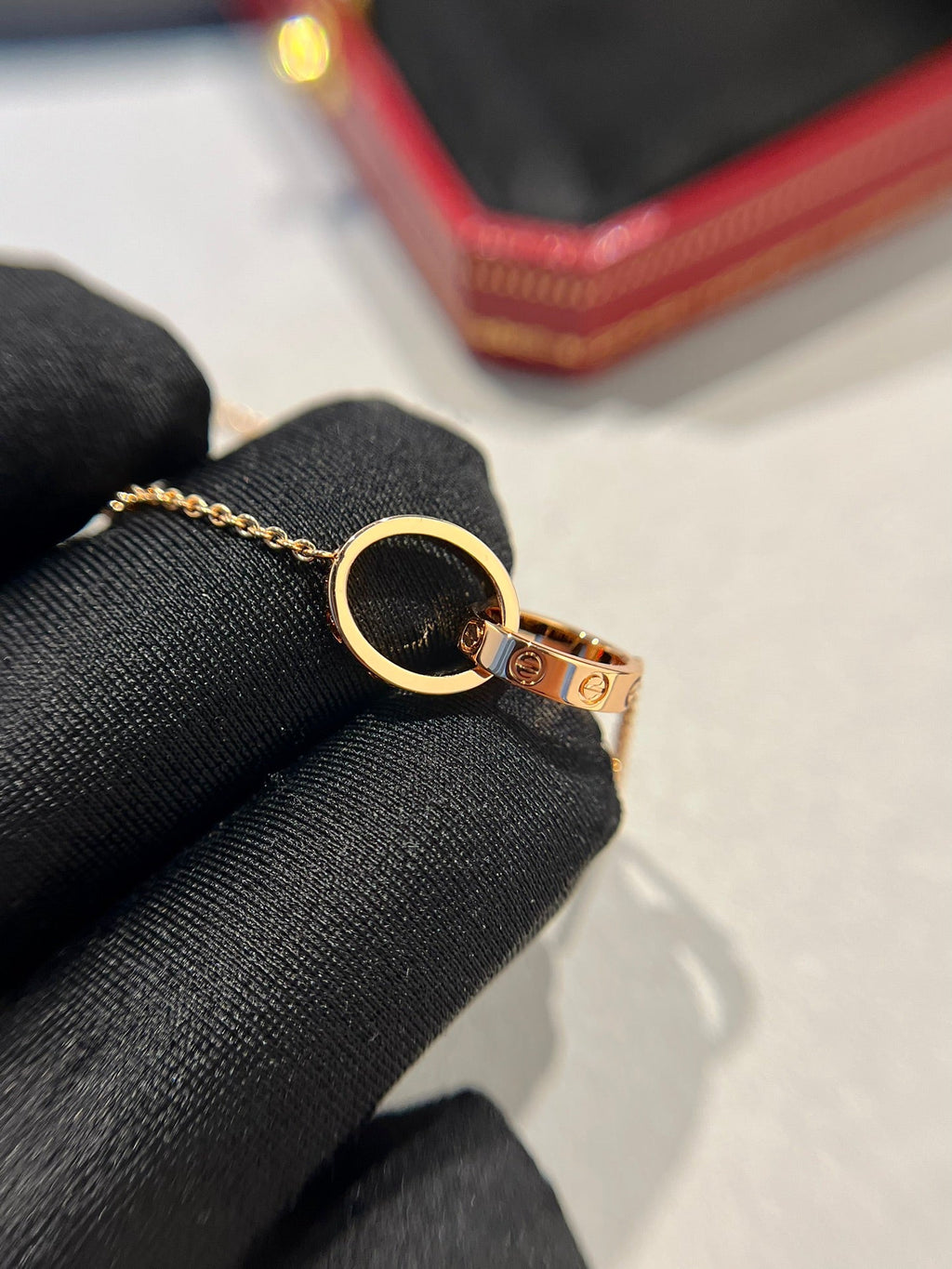 [⭐DORISW] LOVE NECKLACE DOUBLE RING PINK GOLD