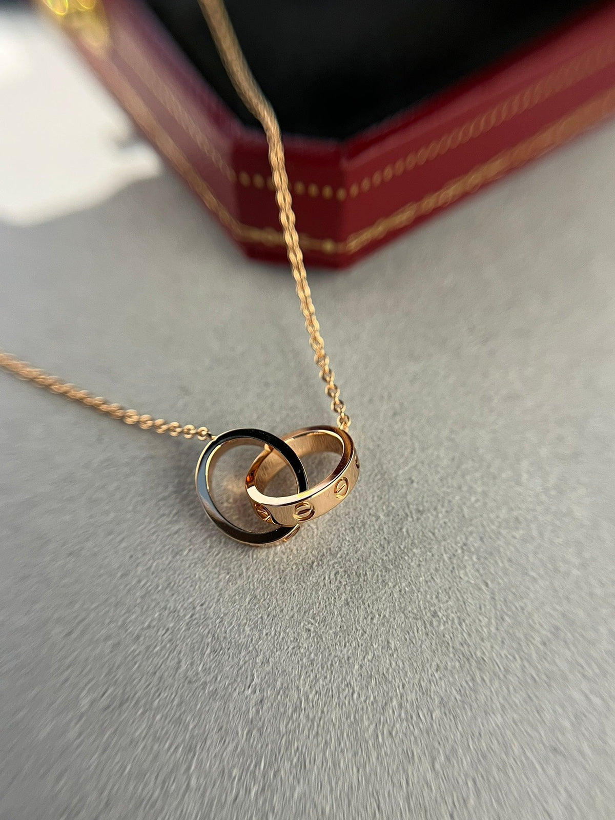 [⭐DORISW] LOVE NECKLACE DOUBLE RING PINK GOLD